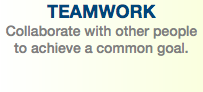 TEAMWORK Collaborate with other people to achieve a common goal. 