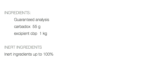  INGREDIENTS: Guaranteed analysis carbadox 55 g excipient cbp 1 kg INERT INGREDIENTS Inert ingredients up to 100% 